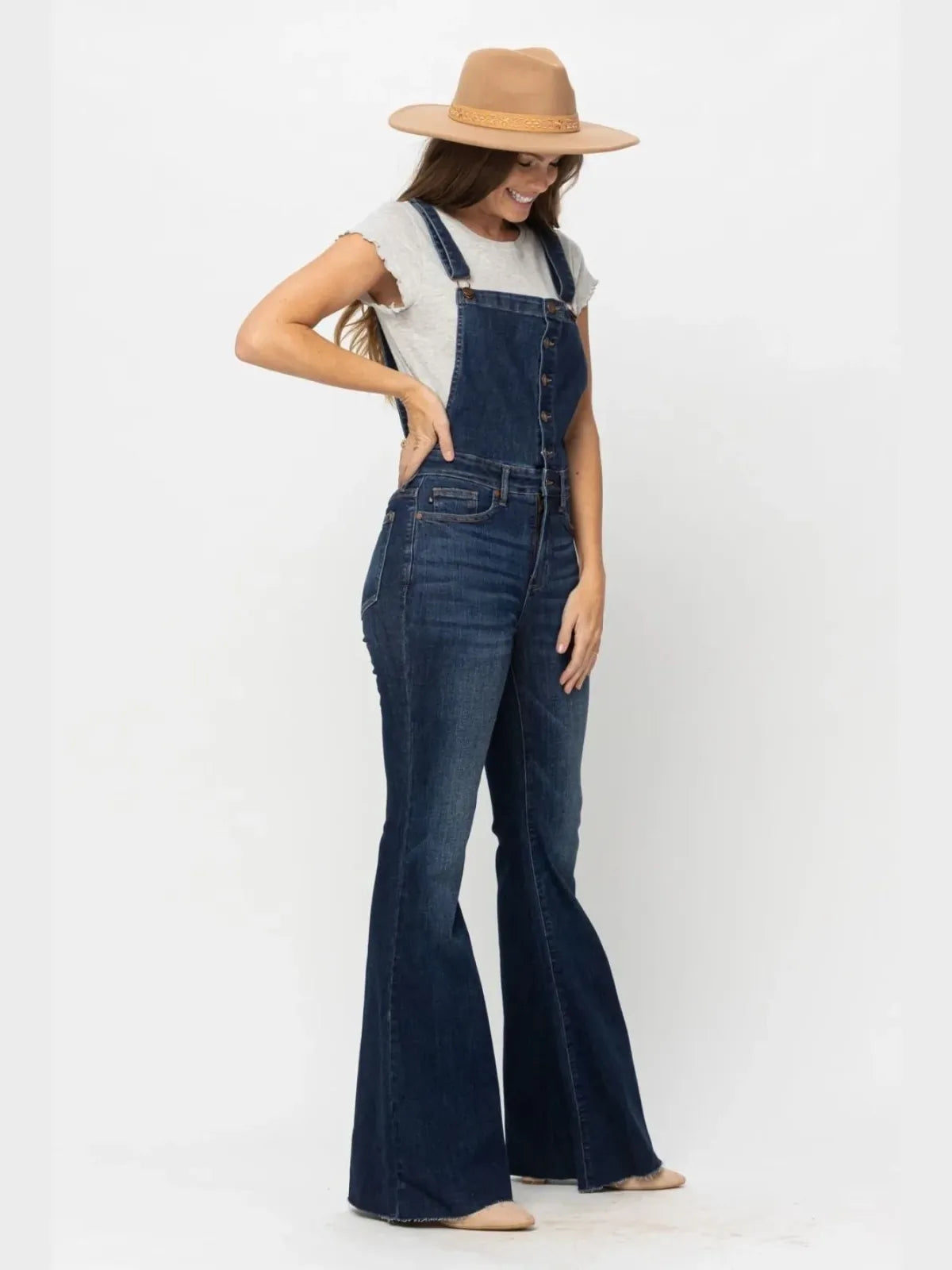 Judy Blue Buttoned Tummy Control Flare Overalls