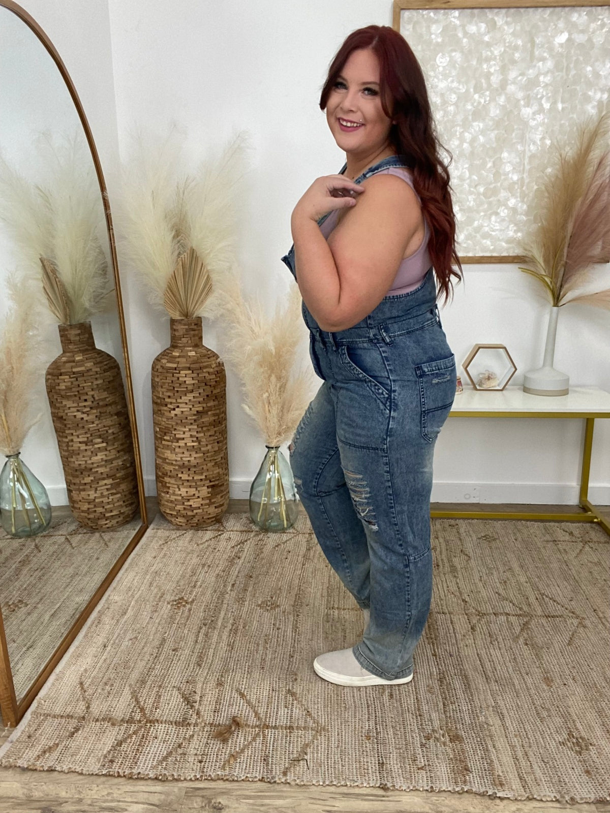 Easel Washed Distressed Denim Overalls/Jumpsuit