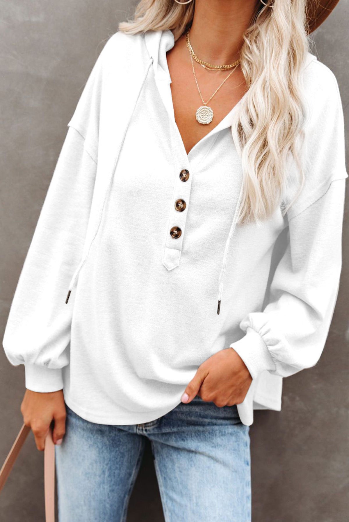 Black Buttoned High And Low Hem Hoodie