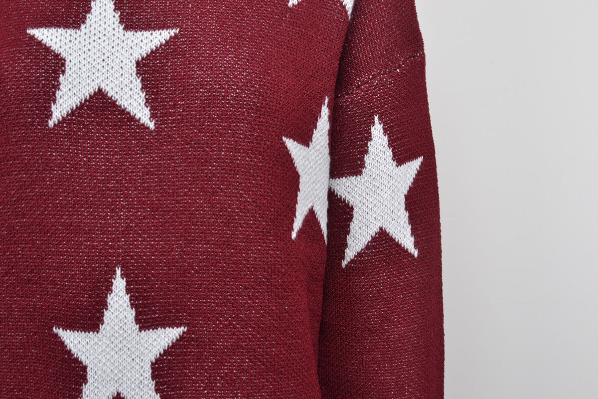 Crew Neck Long Sleeve Stars Graphics Sweater