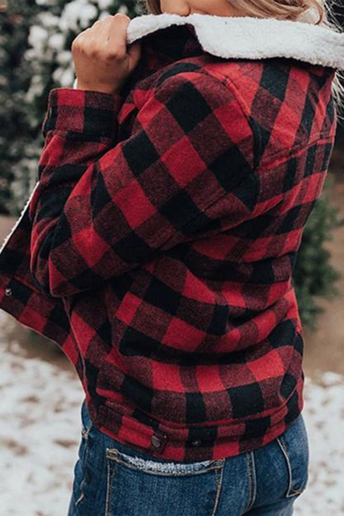 Plaid Print Fleece Button Jacket