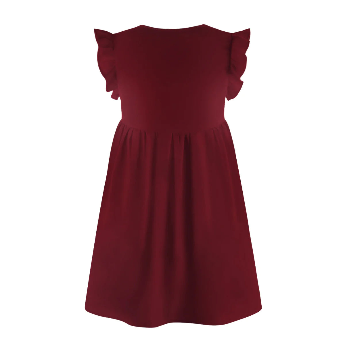 V-neck Solid Color Ruffle Sleeve A-line Mini Dress