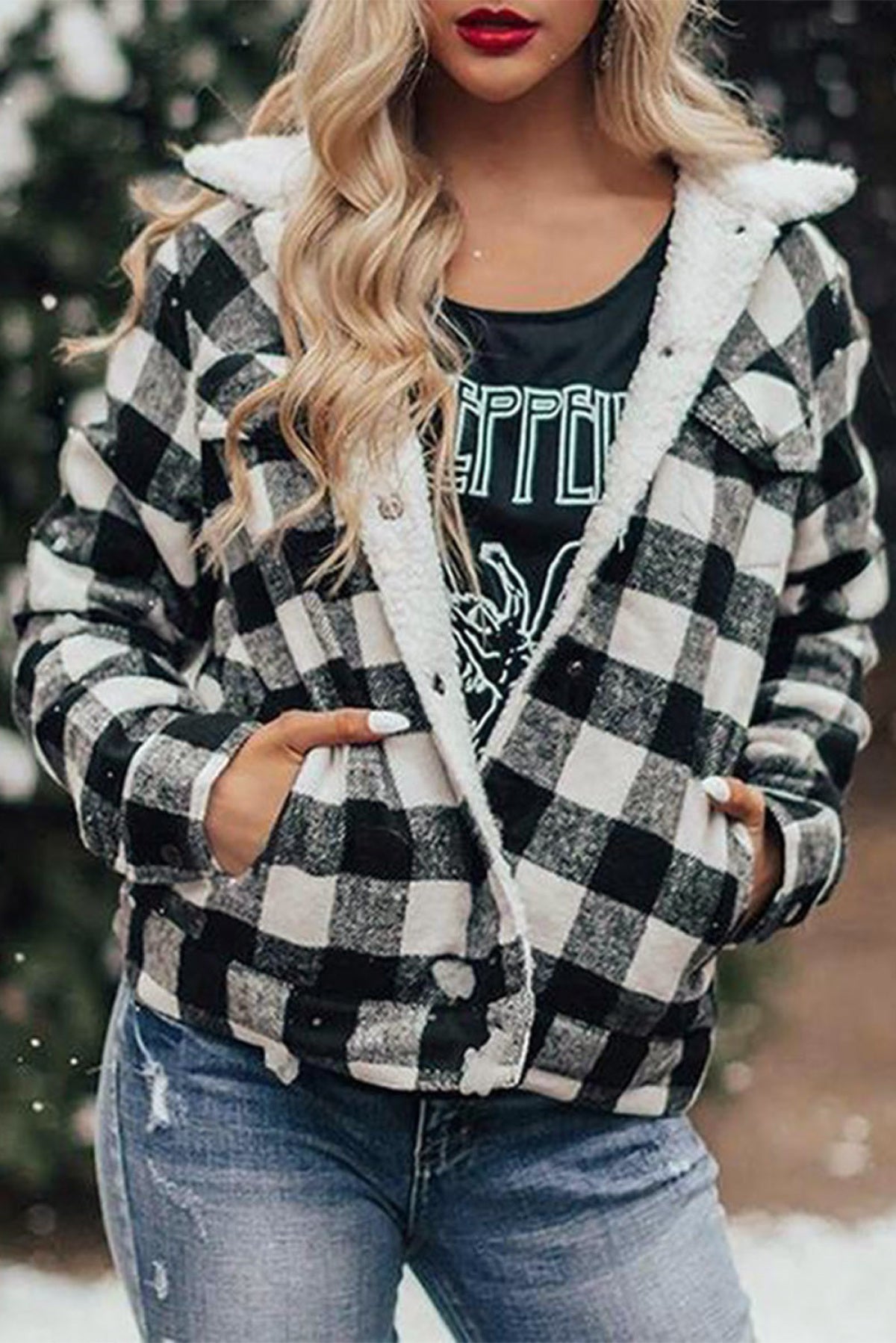 Plaid Print Fleece Button Jacket