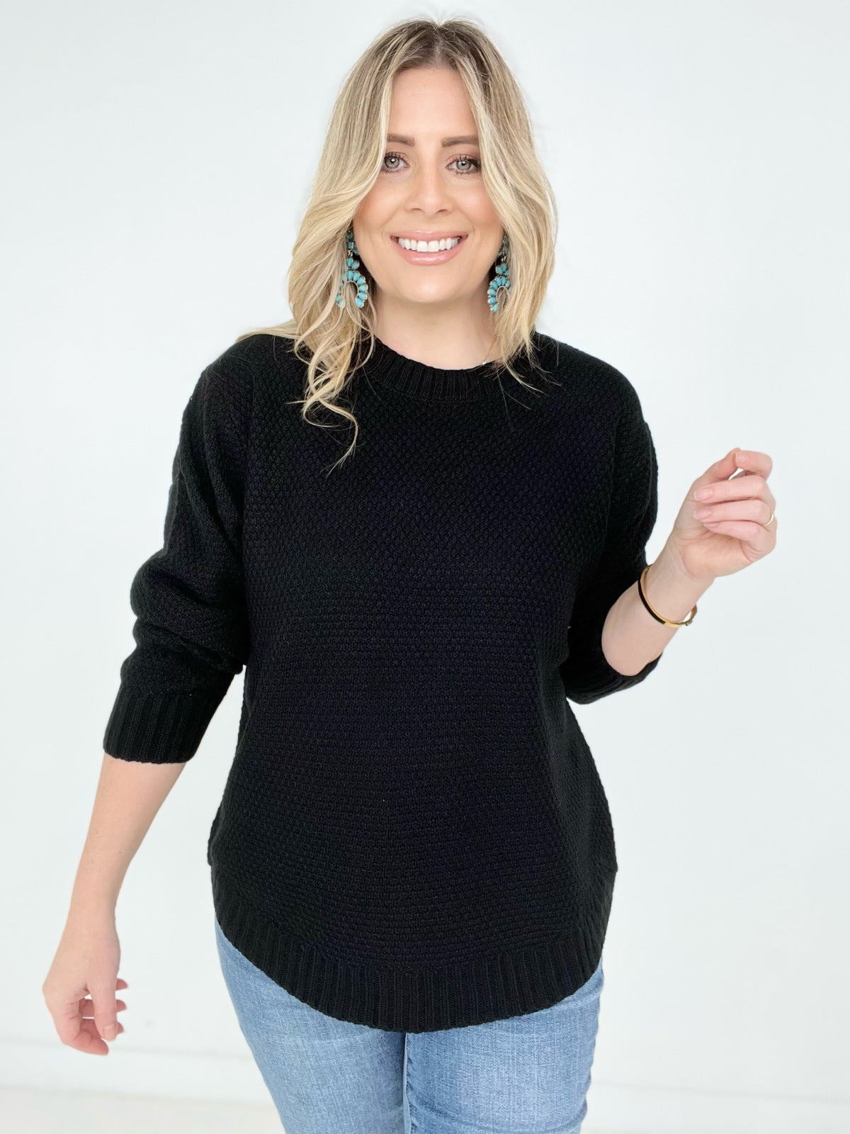 Zenana "Cozy Classic" Solid Hi-Low Long Sleeve Round Neck Sweater