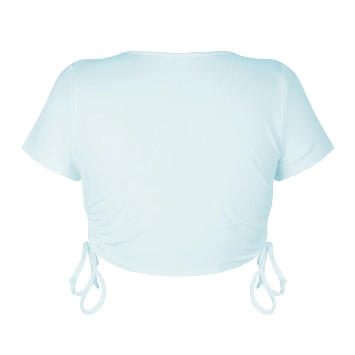 Round Neck Drawstring Rouching Solid Color Crop T-shirt