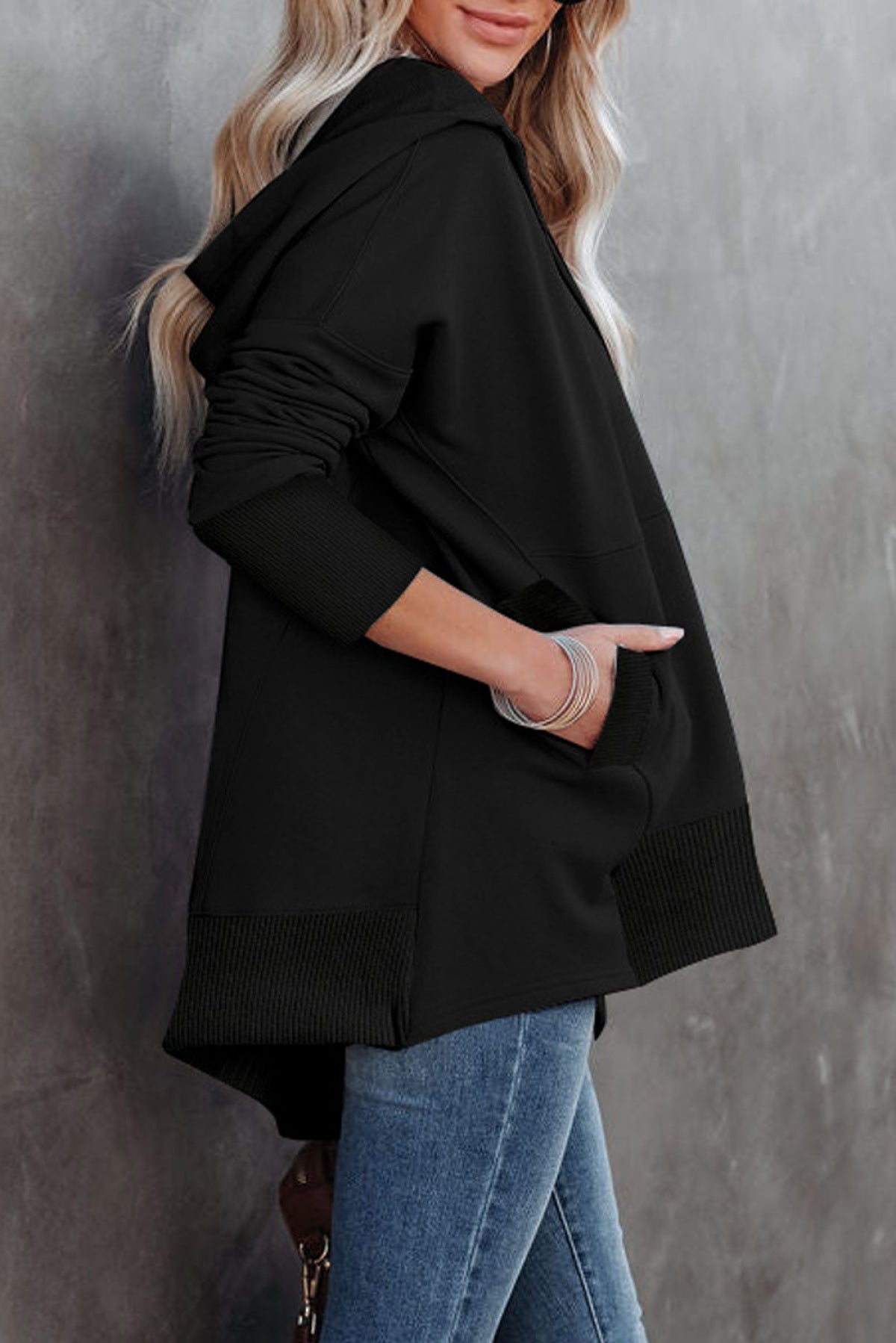 Batwing Sleeve Pocketed Henley Hoodie