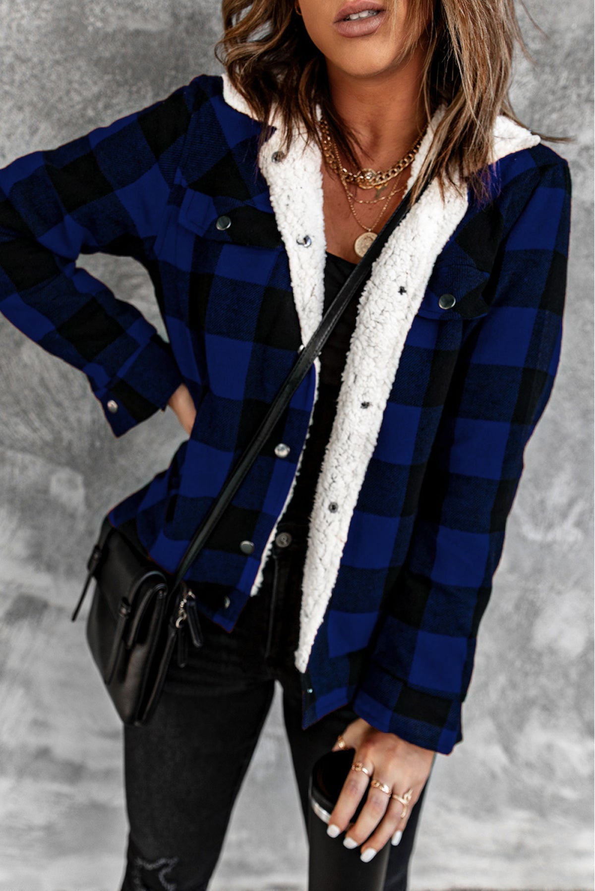 Plaid Print Fleece Button Jacket