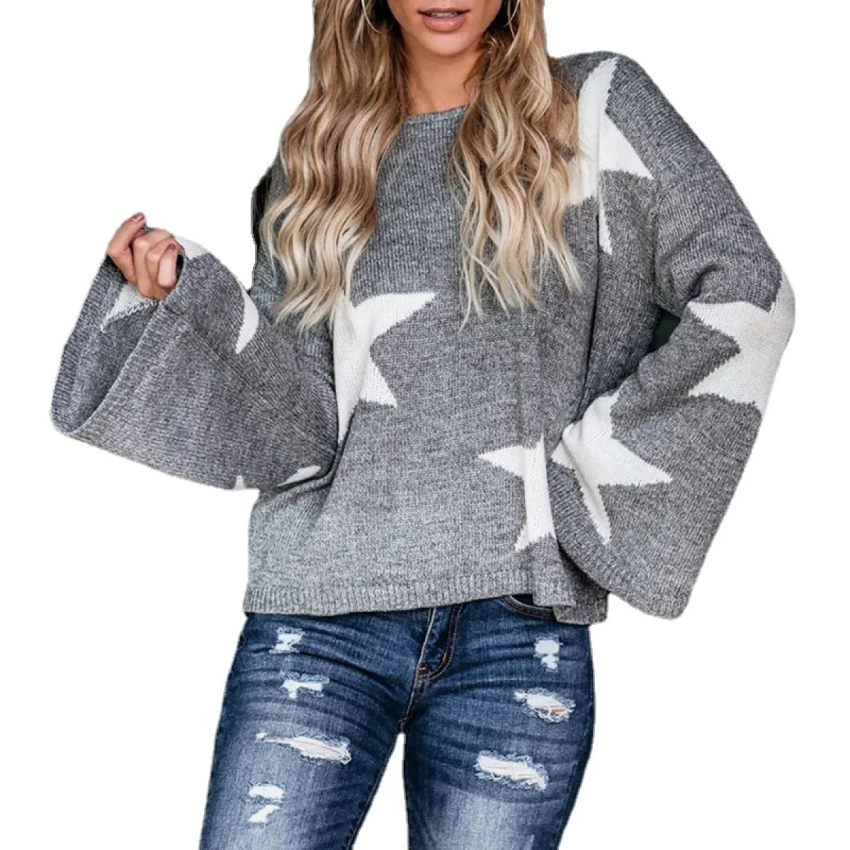 Pullover Round Neck Five-Pointed Star Knitted Sweater