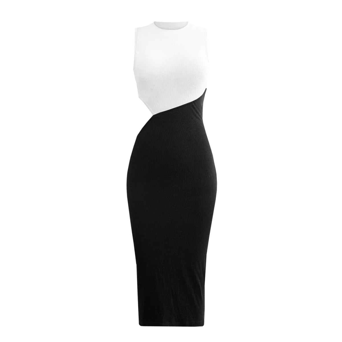 Colorblock Cut Out Ribbed Tube Dress