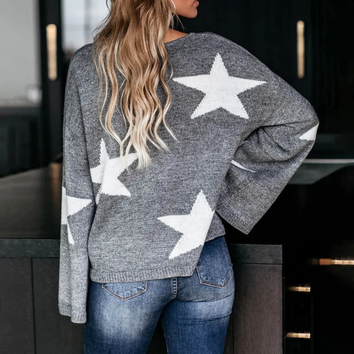 Pullover Round Neck Five-Pointed Star Knitted Sweater