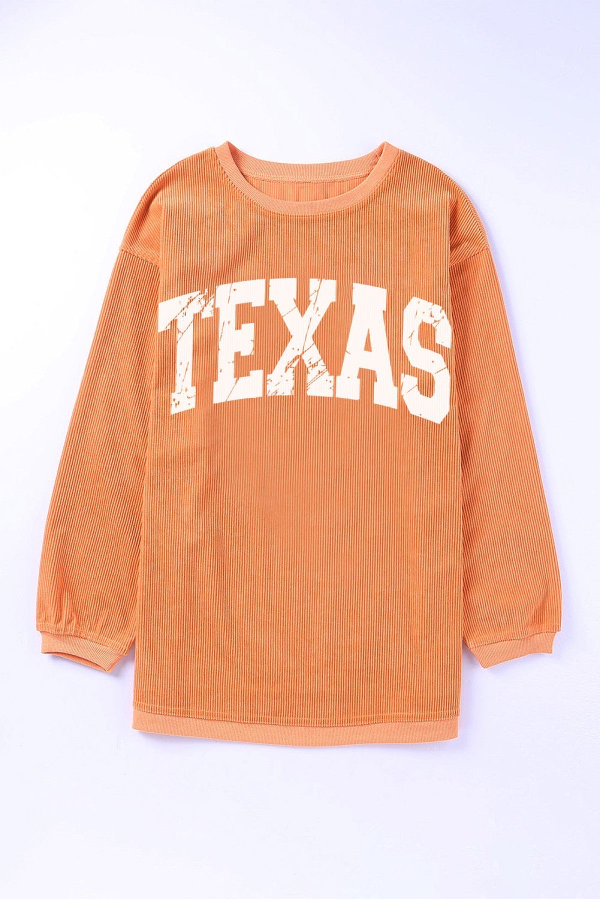 Orange TEXAS Ribbed Knit Long Sleeve Sweatshirt