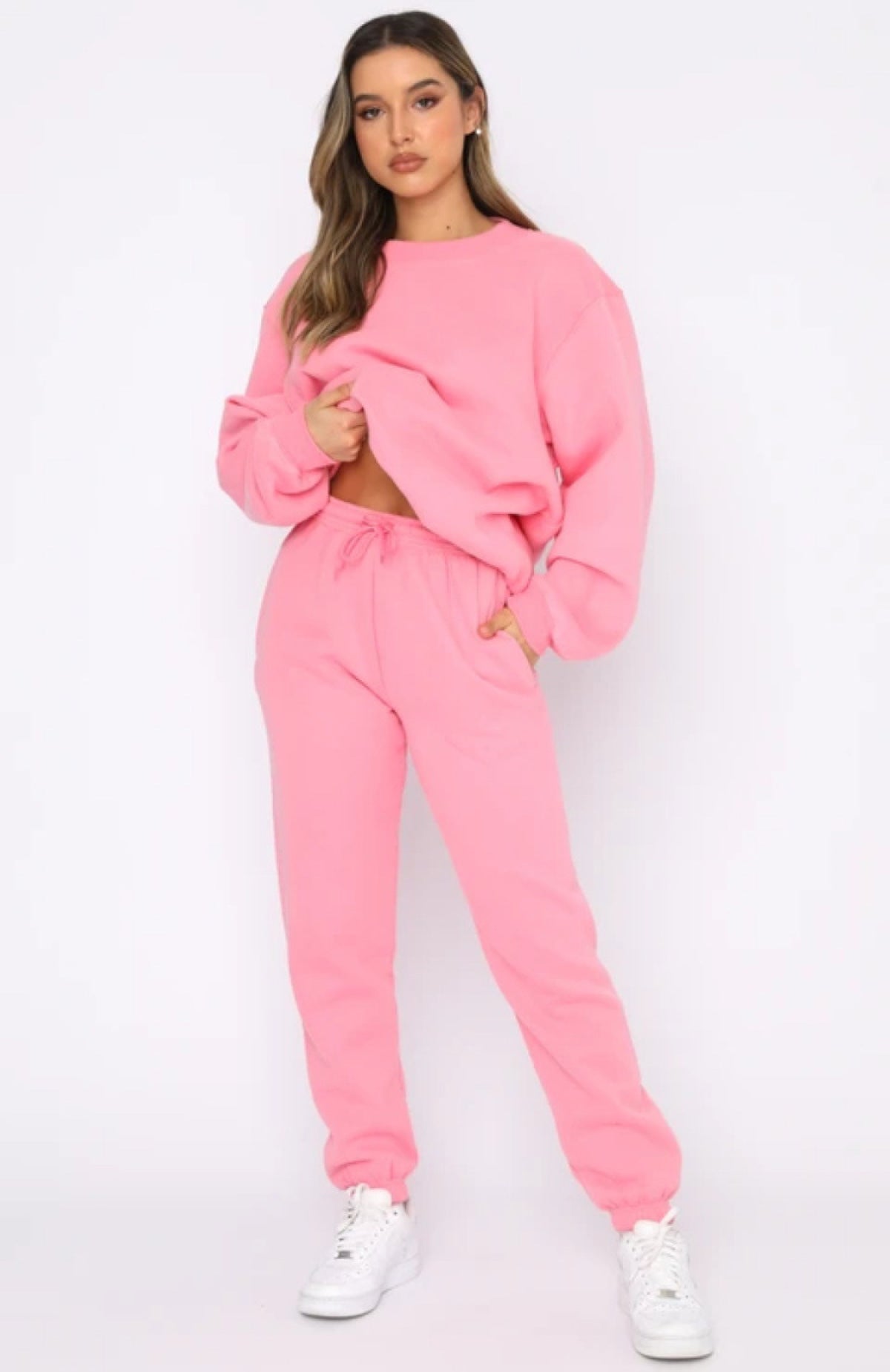 Solid Color Round Neck Long-Sleeved Sweatshirt & Sweatpants Set