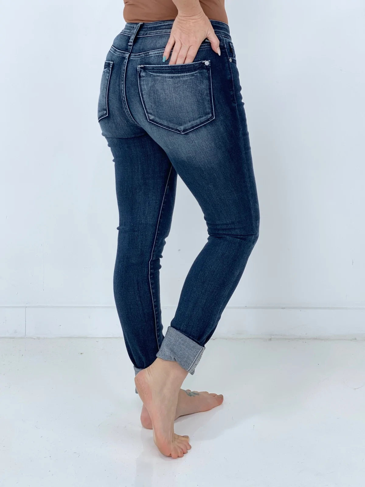 Judy Blue "Olivia" Mid-Rise Long Inseam Pin Tack Skinny Jeans