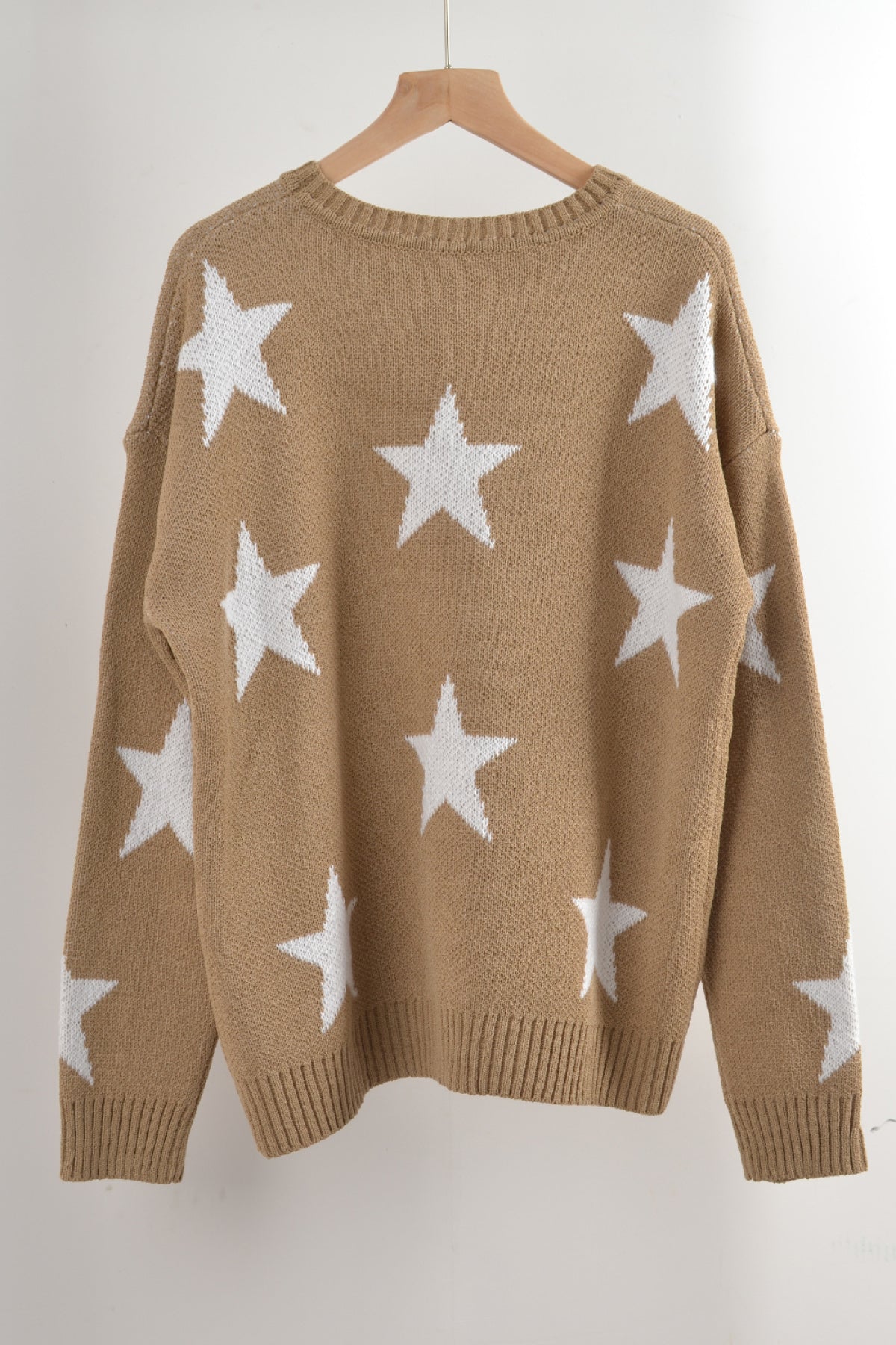 Crew Neck Long Sleeve Stars Graphics Sweater