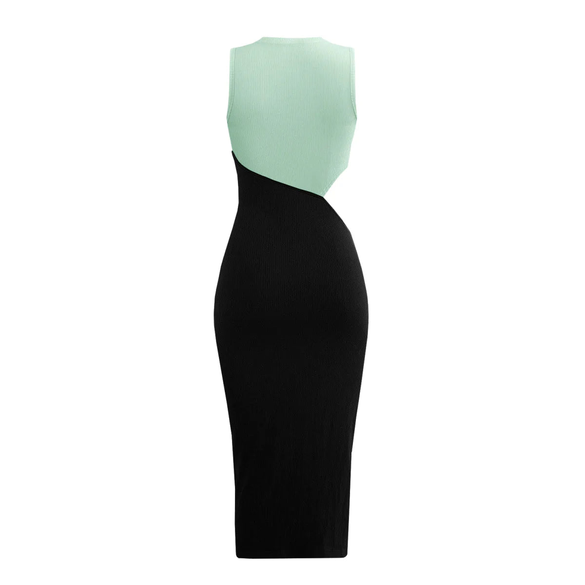 Colorblock Cut Out Ribbed Tube Dress