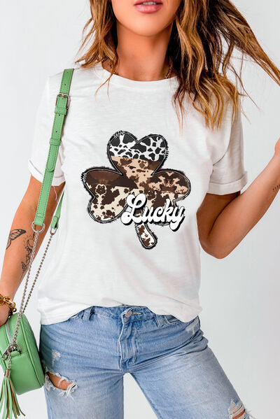 LUCKY Graphic Round Neck T-Shirt