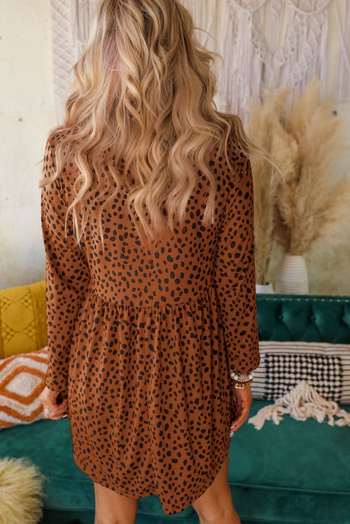 Leopard Long Sleeve Babydoll Dress