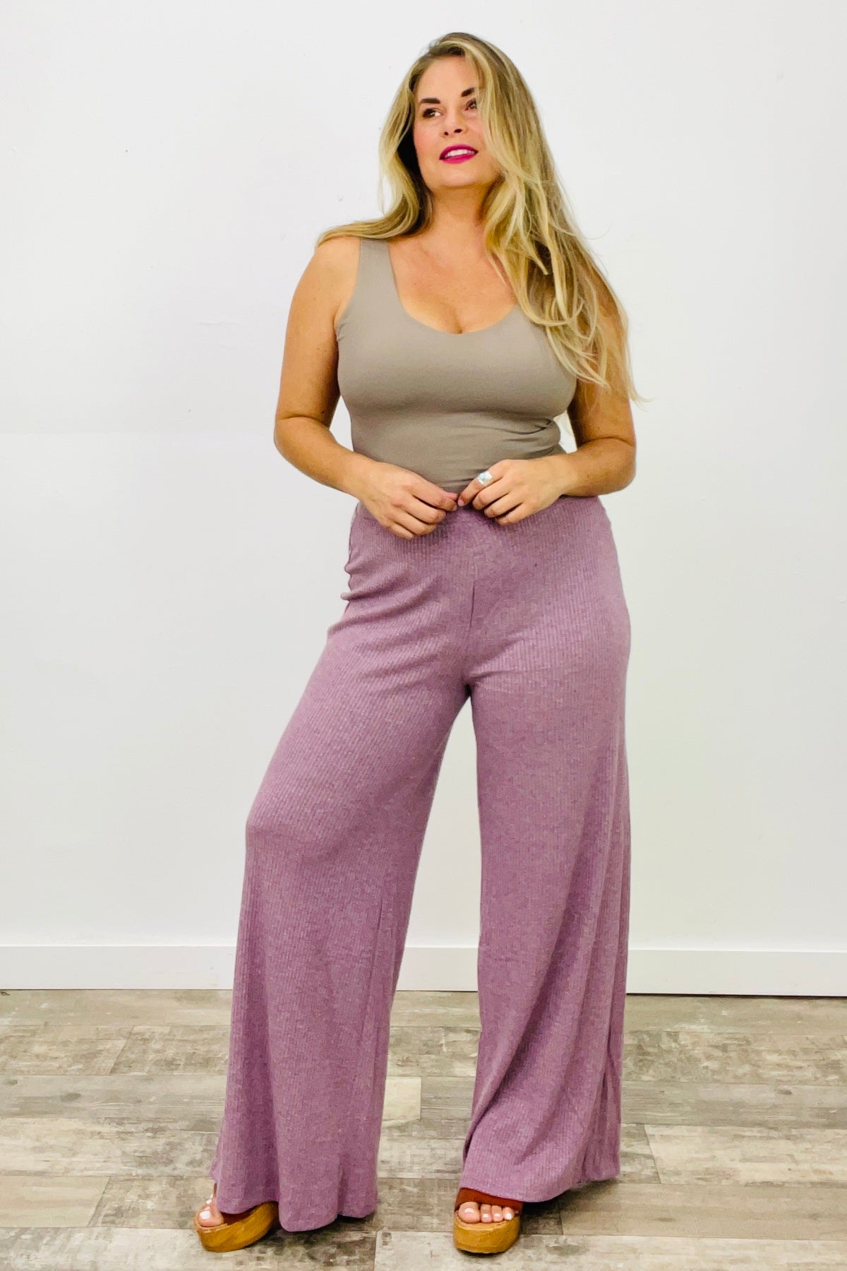 Zenana Two Tone Rib Wide Leg Pants