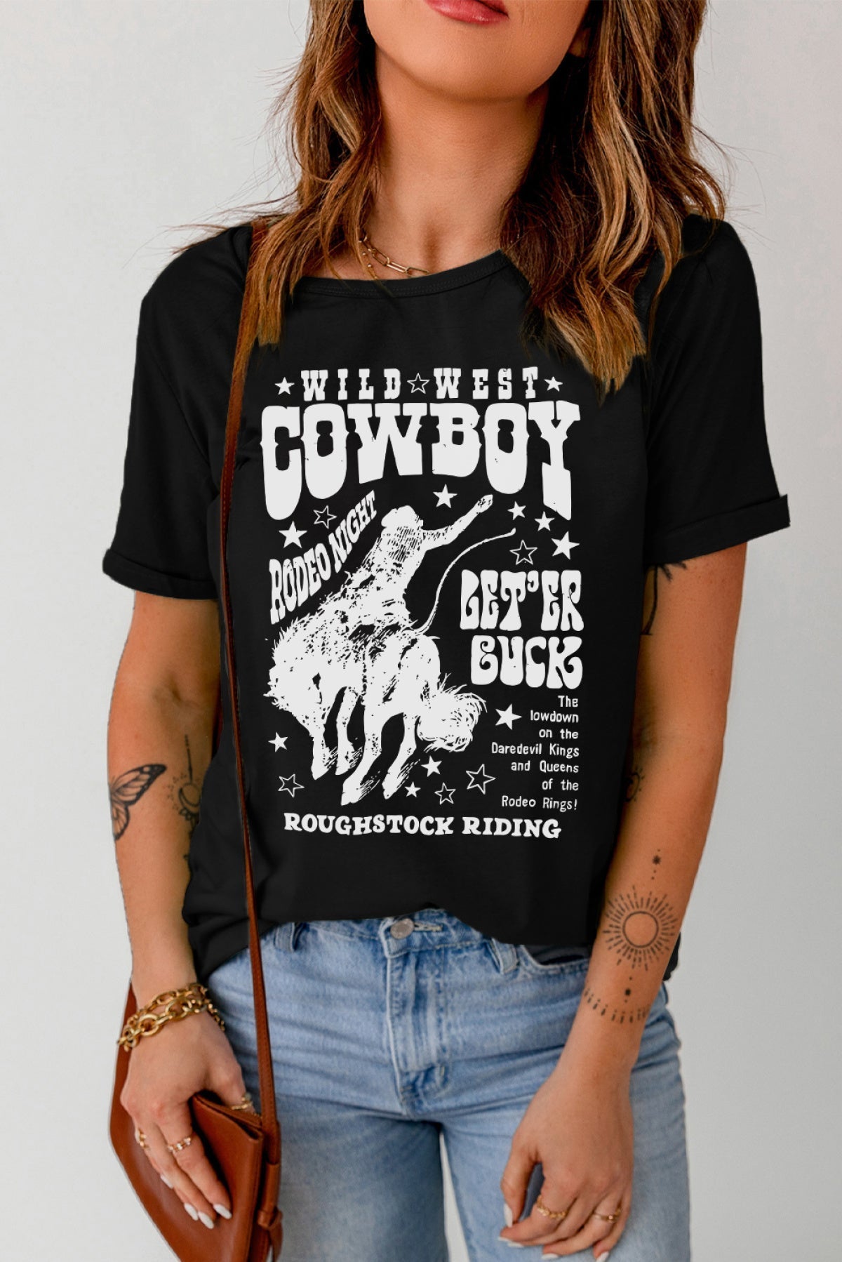 Black COWBOY Western Pattern Print Graphic T Shirt