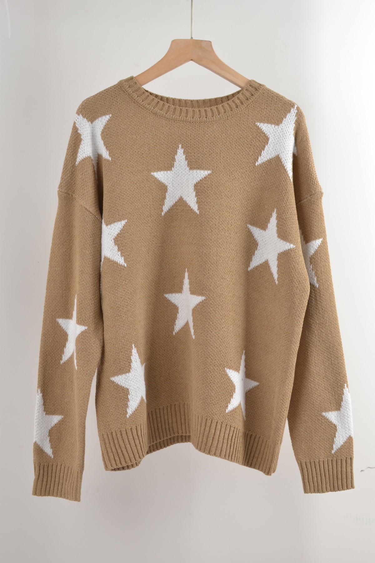 Crew Neck Long Sleeve Stars Graphics Sweater