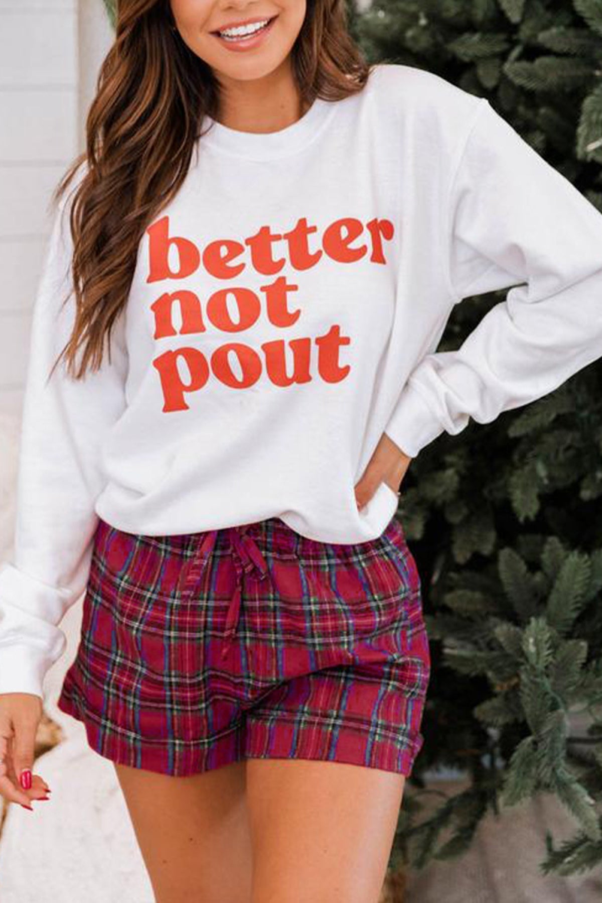 2Pcs Better Not Pout Sweatshirt And Plaid Shorts Set