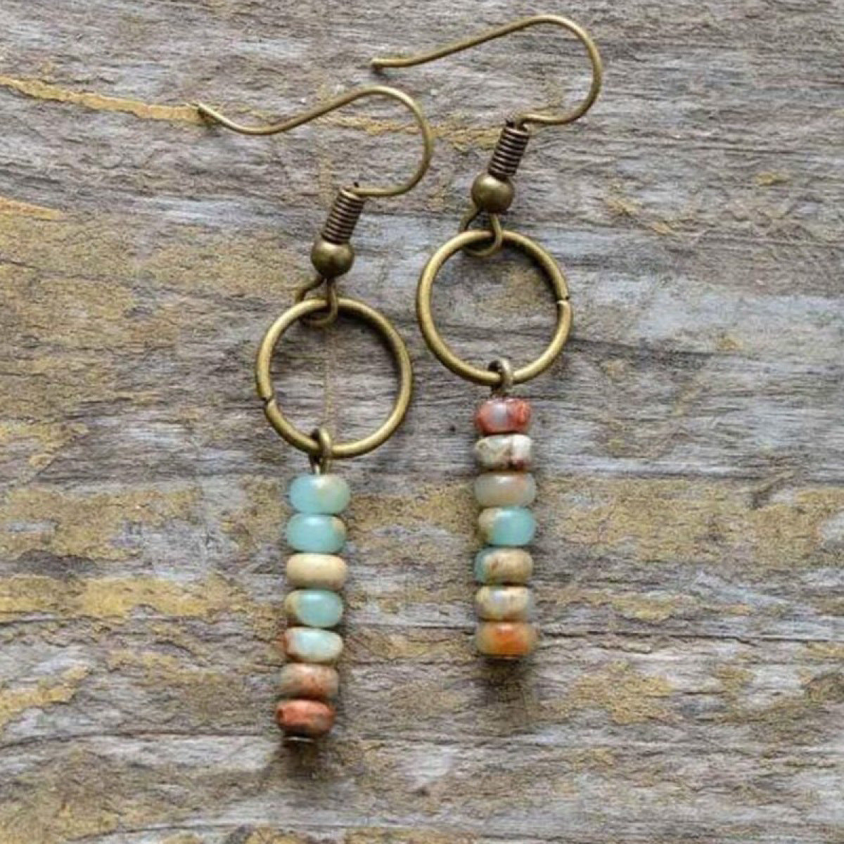 Boho Multicolor Hoop Beads Drop Earrings