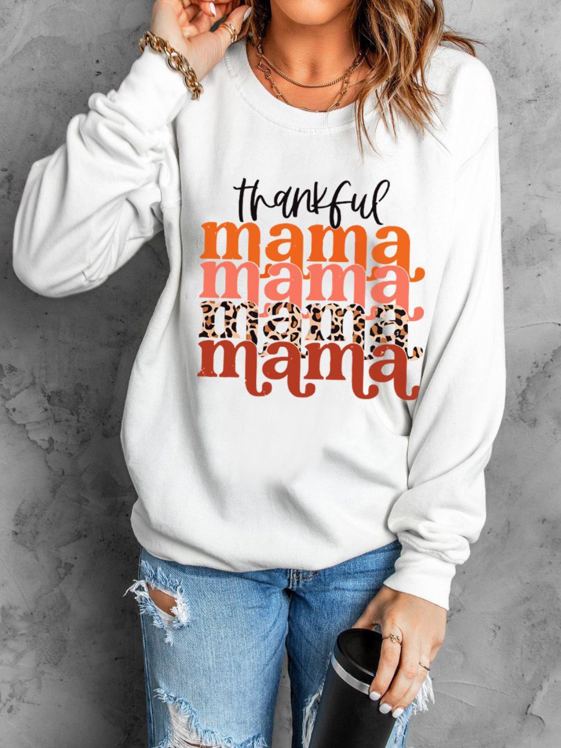 THANKFUL MAMA Graphic Dropped Shoulder Sweatshirt