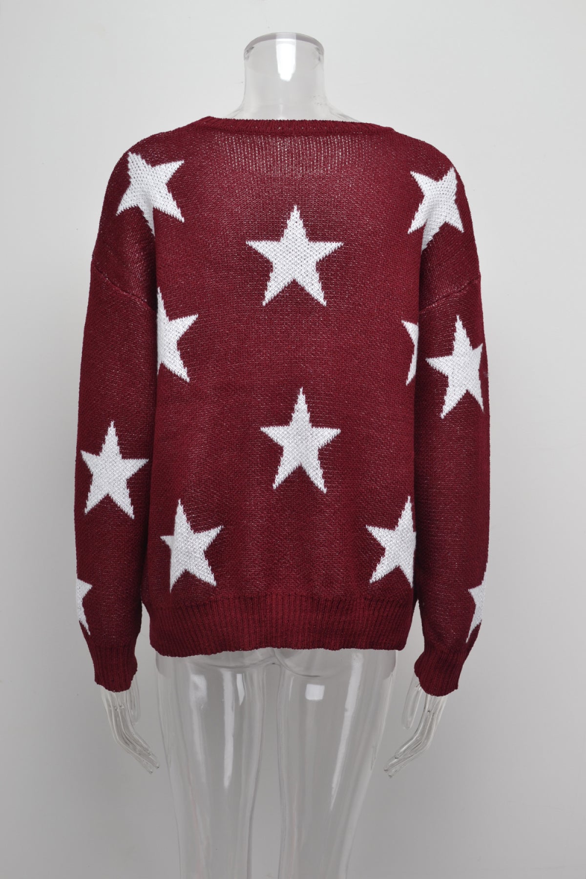 Crew Neck Long Sleeve Stars Graphics Sweater