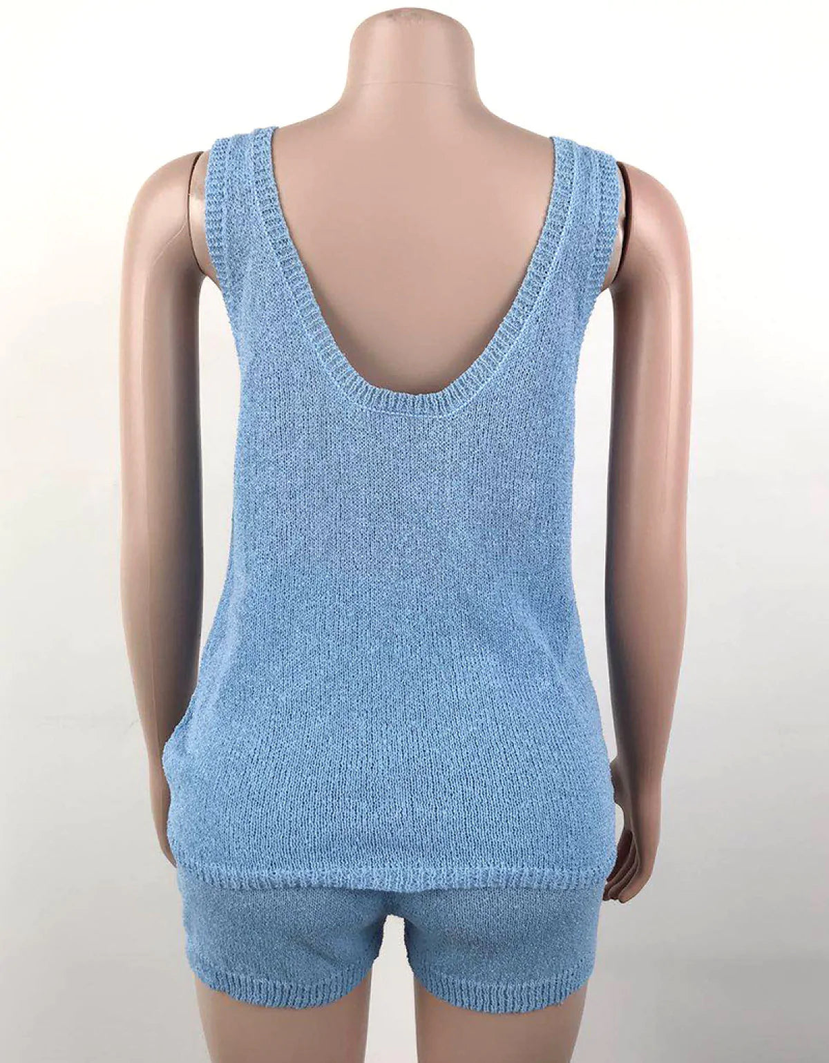 V-Neck Knitted Vest & Tie Shorts Two-Piece Set