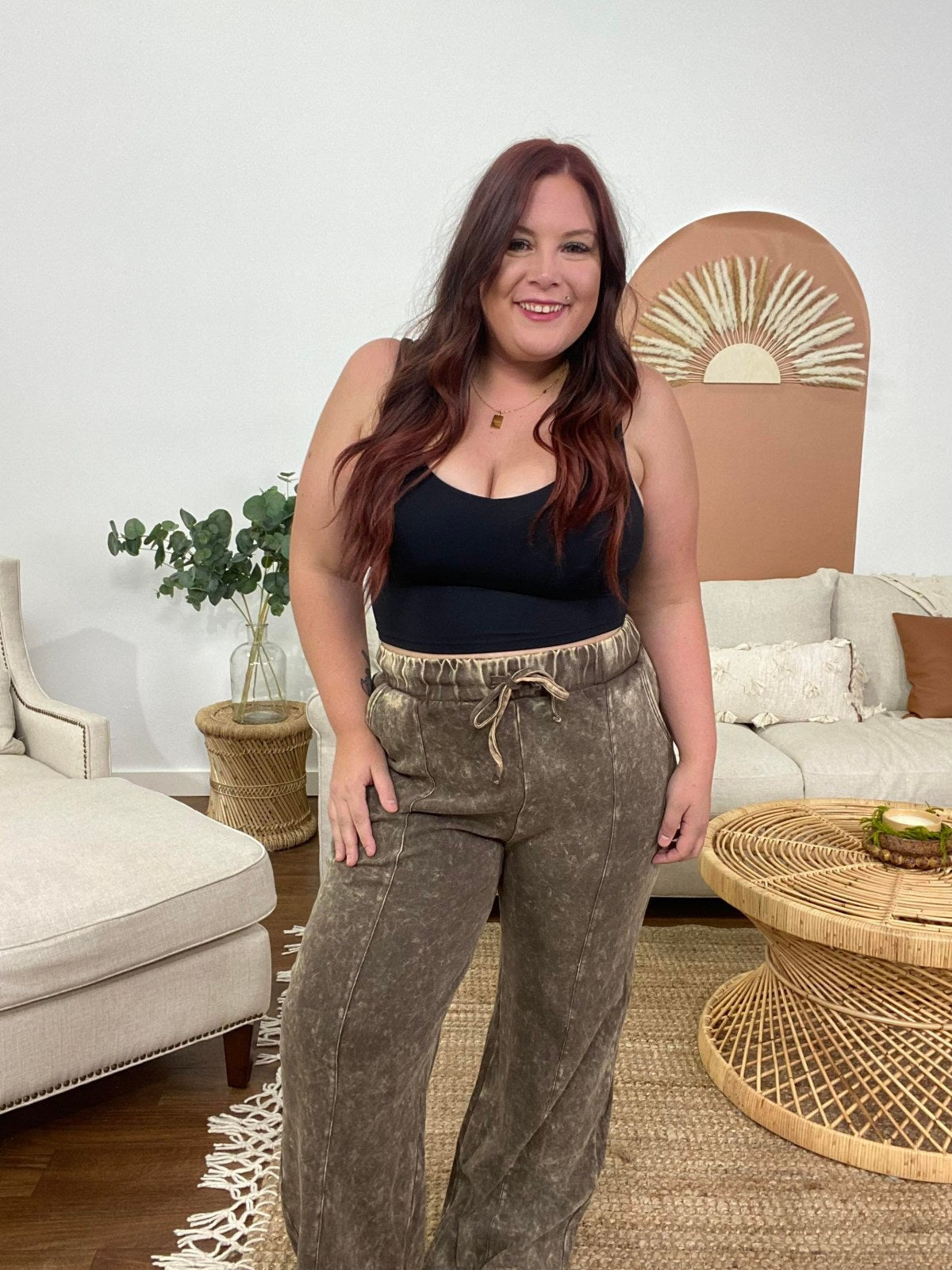 Zenana Cool Acid Wash Wide Leg Pants