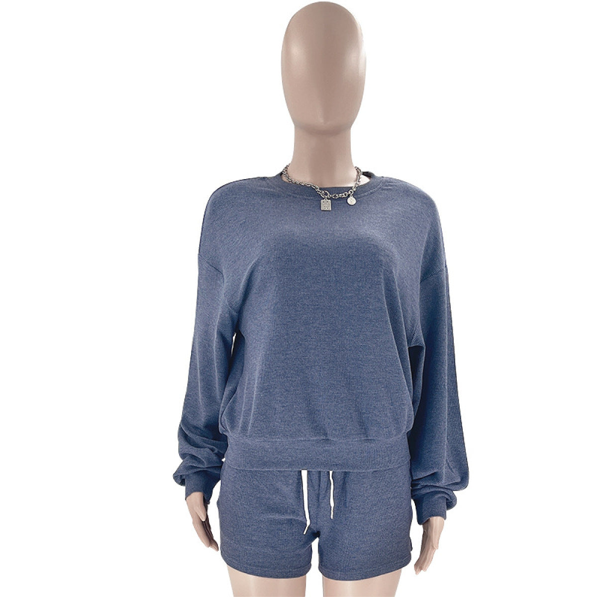 Crew Neck Pullover Long-Sleeved Sweatshirts & Tie Shorts Lounge Sets