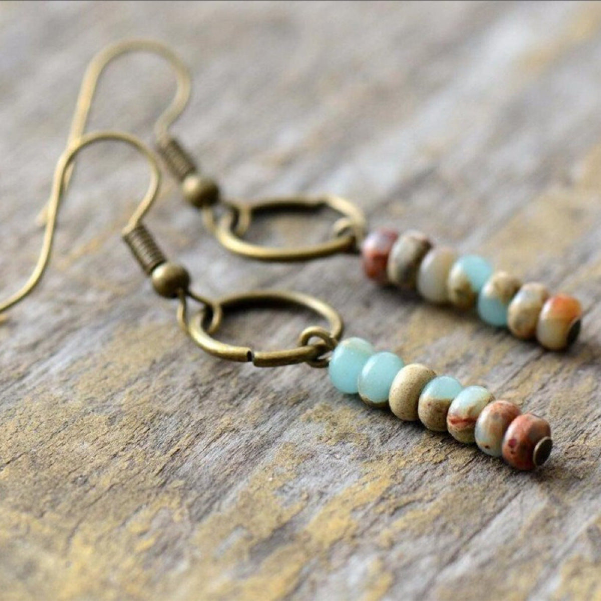 Boho Multicolor Hoop Beads Drop Earrings