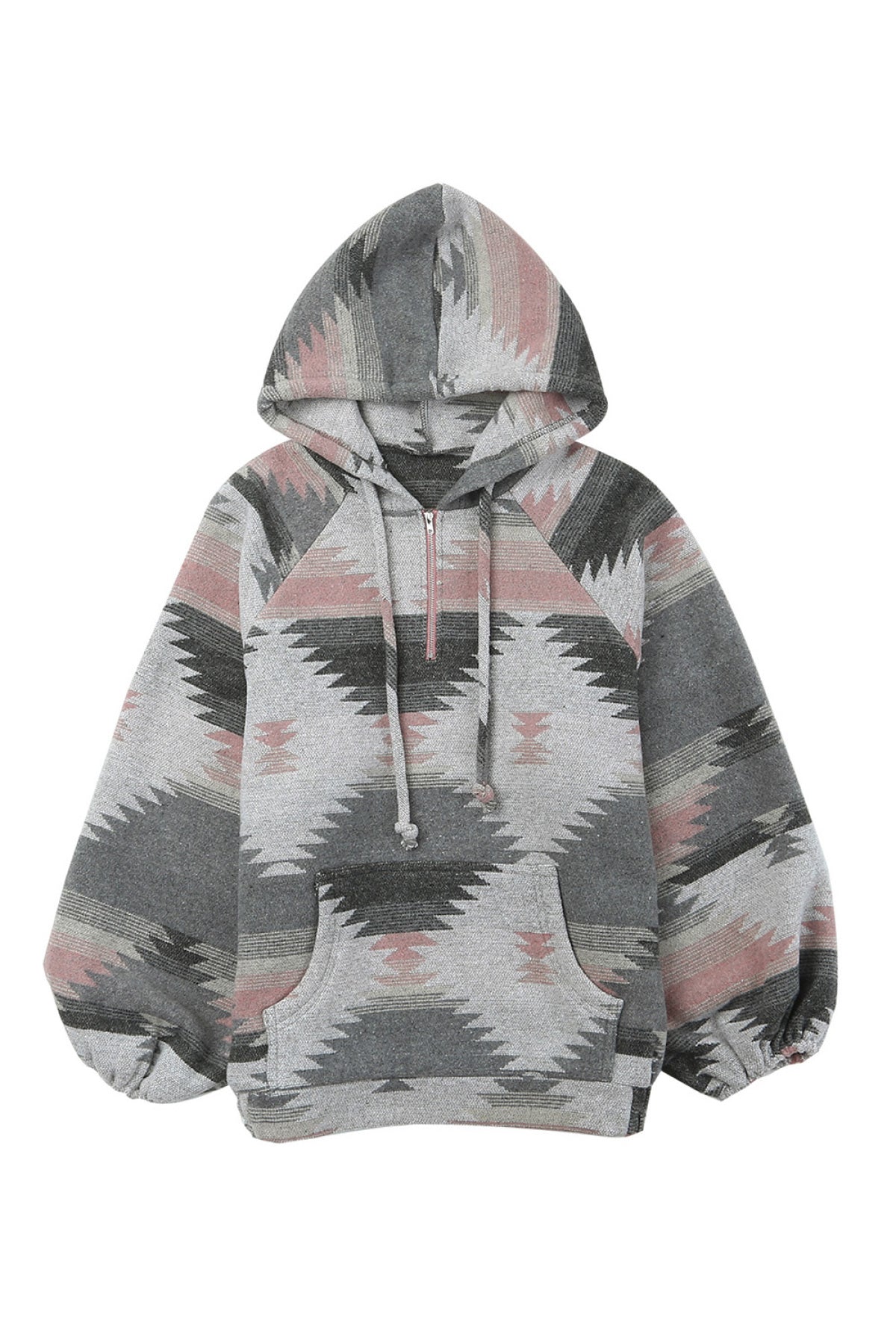 Gray Aztec Print Pullover Hoodie