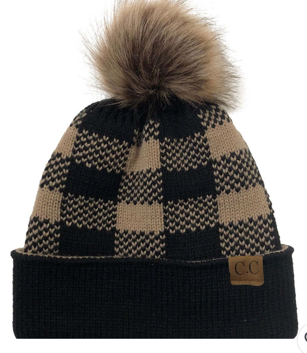 Plaid Pom Pom CC Beanies