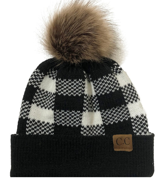 Plaid Pom Pom CC Beanies