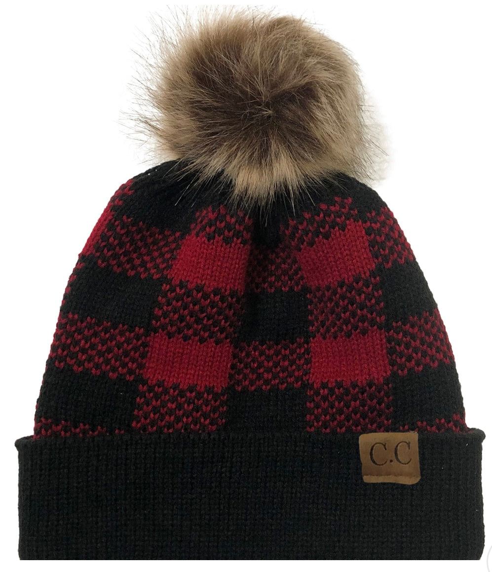 Plaid Pom Pom CC Beanies