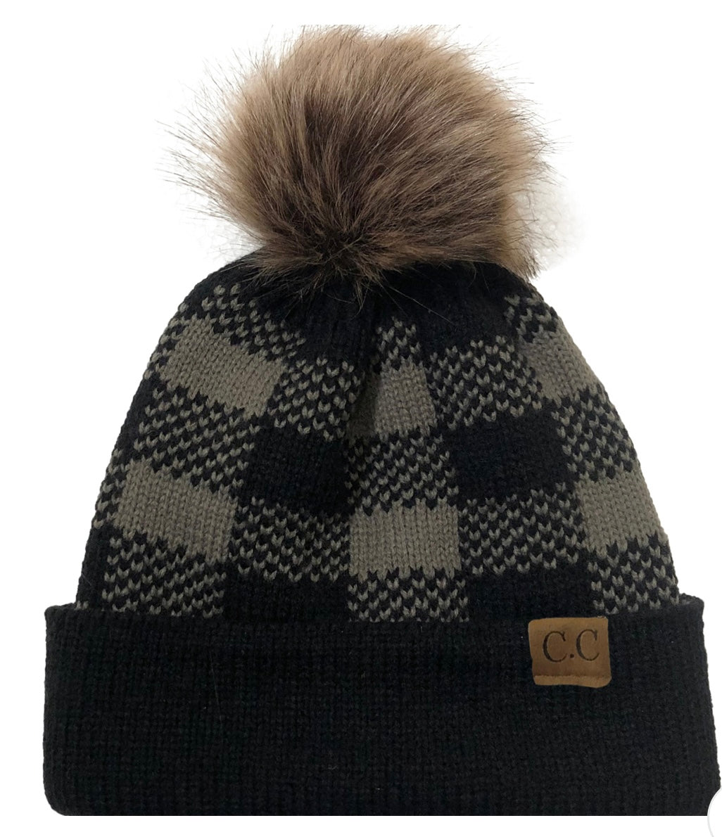 Plaid Pom Pom CC Beanies